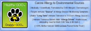 Doggy GOO allergy supplement label and packaging by Healthy GOO