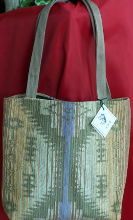 Hobby Hill Farm Southwestern Tote handbag in muted green gold and brown Western tones, handmade in Powhatan Virginia