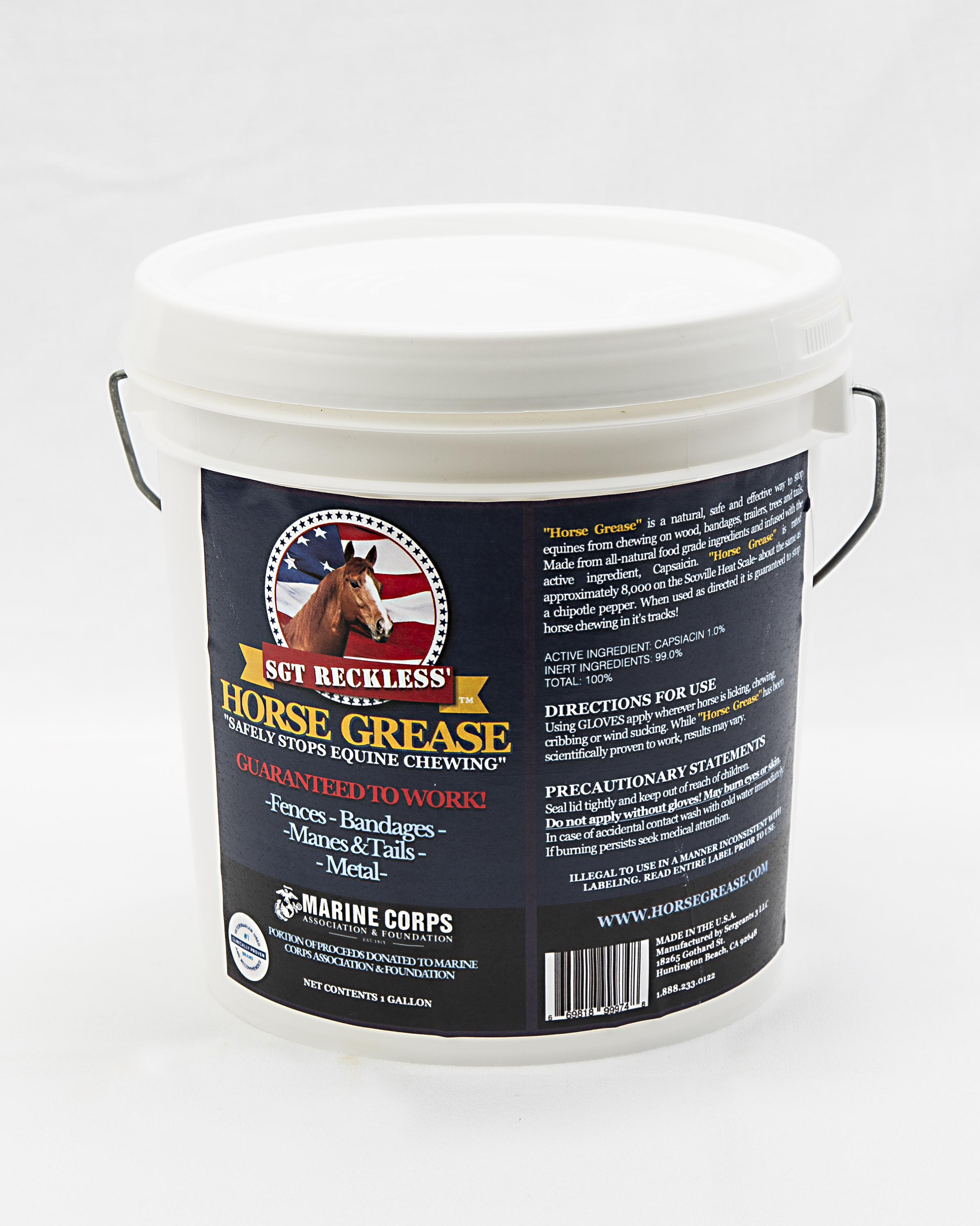 Sgt Reckless's Horse Grease one gallon pail with full product label and directions