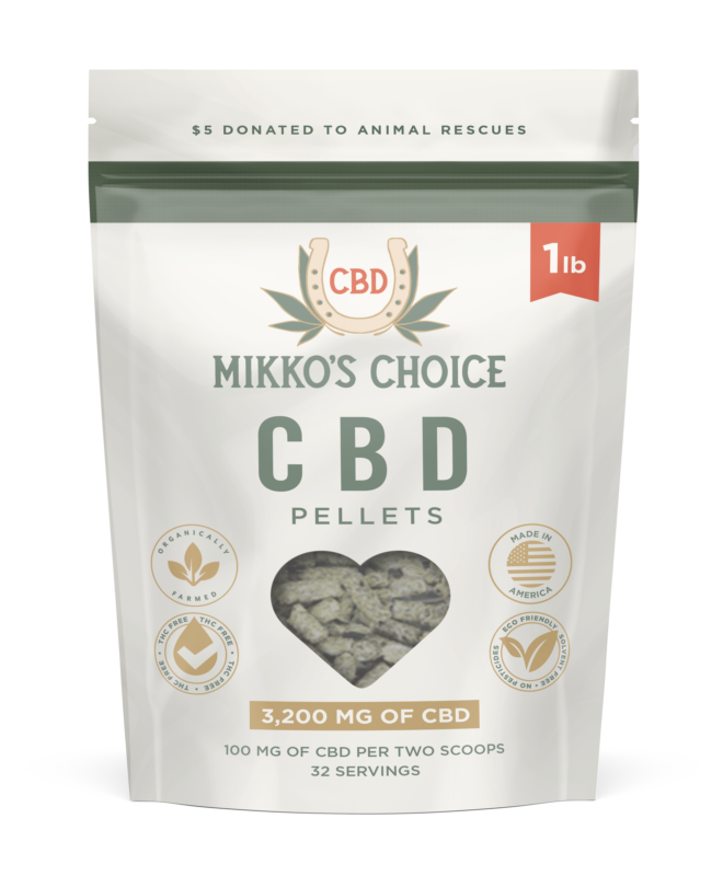 Mikko's Choice 1 lb CBD Pellets bag for horses, 3,200 mg total CBD at 32 servings