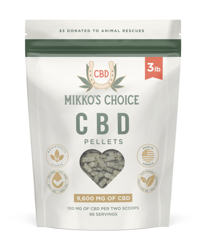 Mikko's Choice 3 lb CBD Pellets bag for horses, 9,600 mg total CBD at 96 servings
