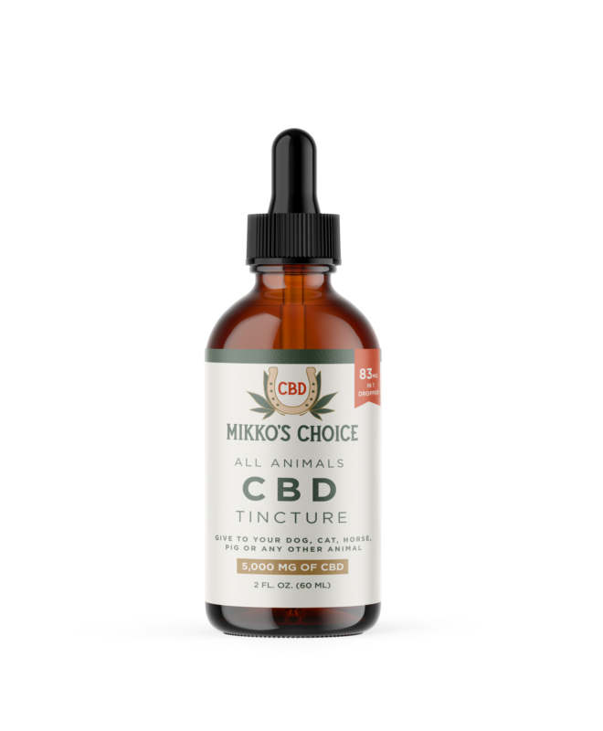 Mikko's Choice All Animals CBD tincture bottle for dogs, cats, pigs and smaller animals
