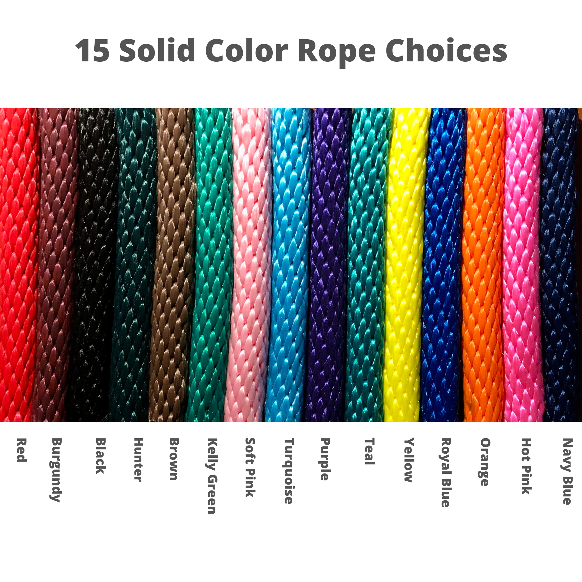 30 rope color choices for I.C.E. Products USA embroidered horse lead ropes