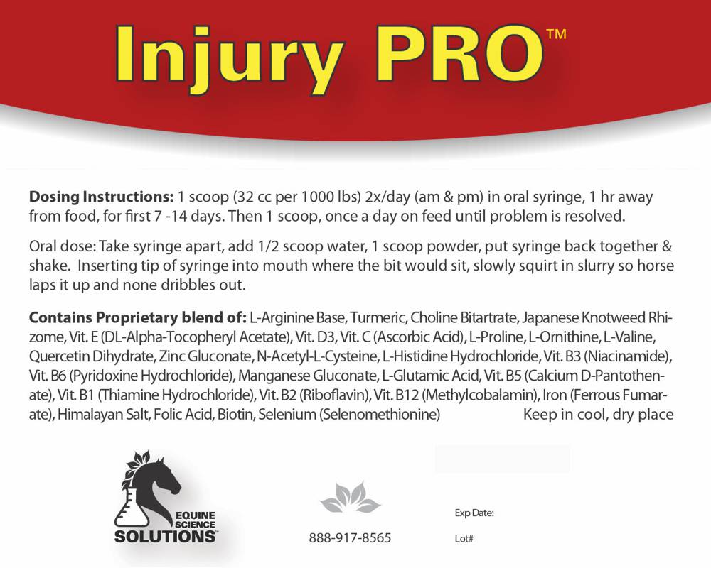 Injury PRO supplement powder contents from Equine Science Solutions