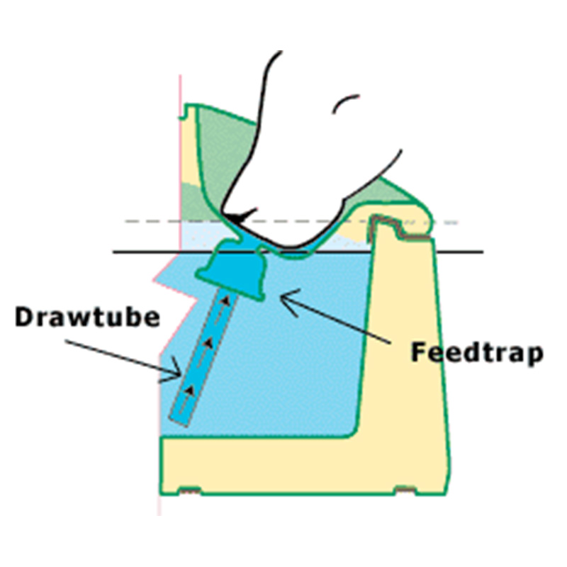 JUG Waterer cutaway diagram showing copper and CPVC draw tubes and reservoir