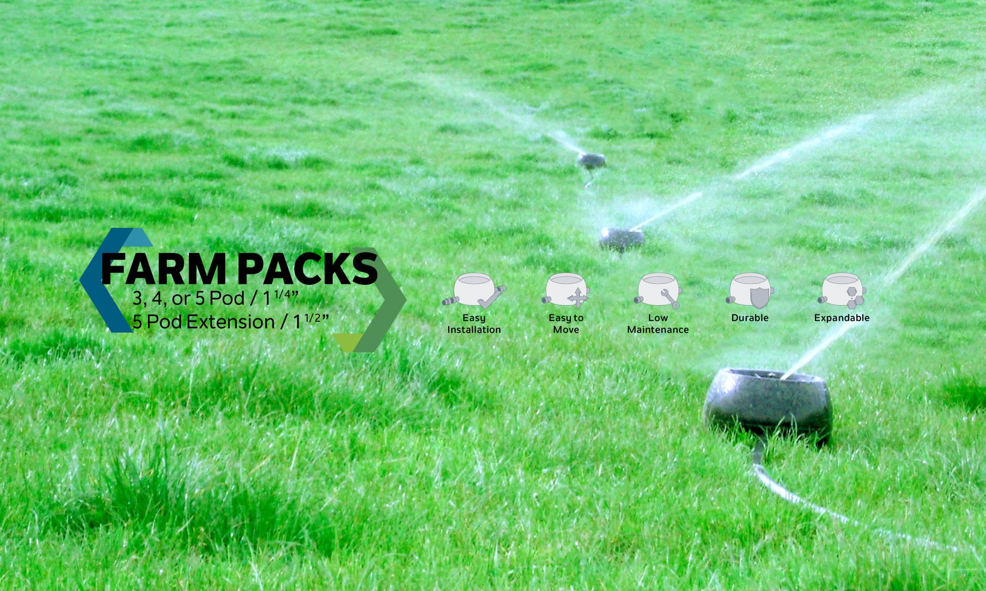 K-Line Farm Pack pod-and-tubing irrigation kit laid out across a field