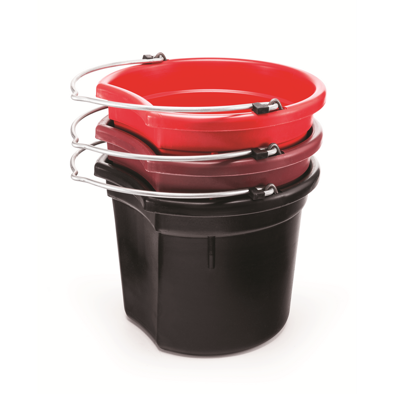 K&D Equestrian KD-120 20 Qt Platinum Line flat back horse bucket with metal rim