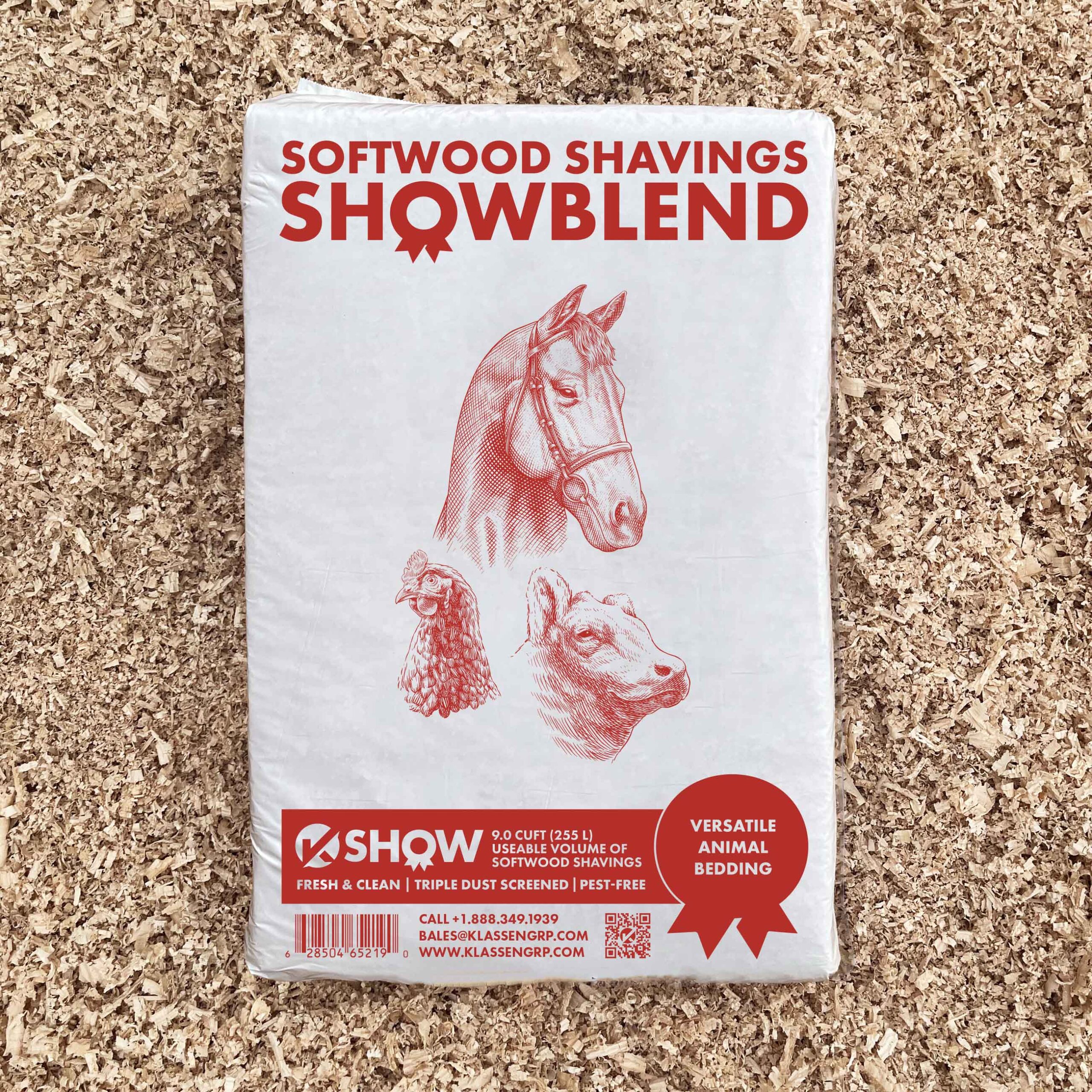 Klassen Wood Co. ShowBlend softwood shavings bale packaging