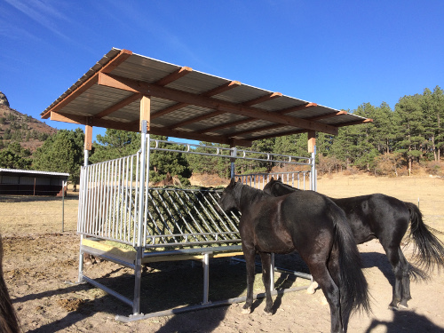 Klene Pipe Structures H-10 horse hay feeder for square bales installed in Colorado