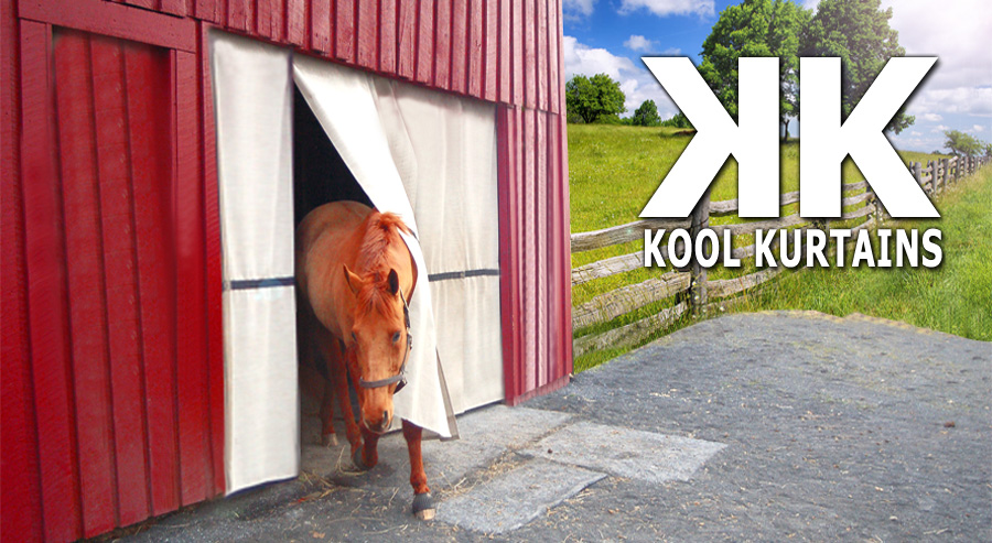 Kool Kurtains CS80 panel hung in a horse barn opening for passive cooling