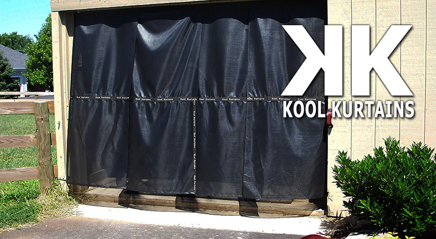 Kool Kurtains panel covering a run-in shed opening to keep horses cool and bug-free