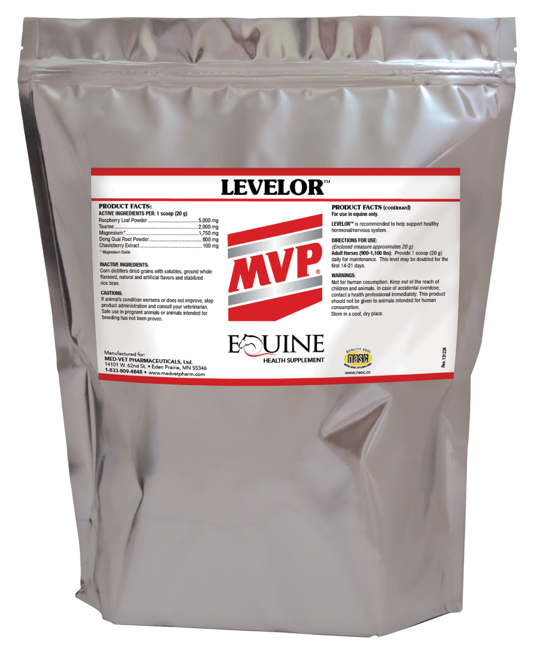 MVP Levelor equine calming supplement meal in a resealable pouch