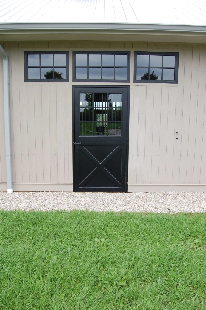 Lucas Equine Dutch door panel with glass over welded steel X design