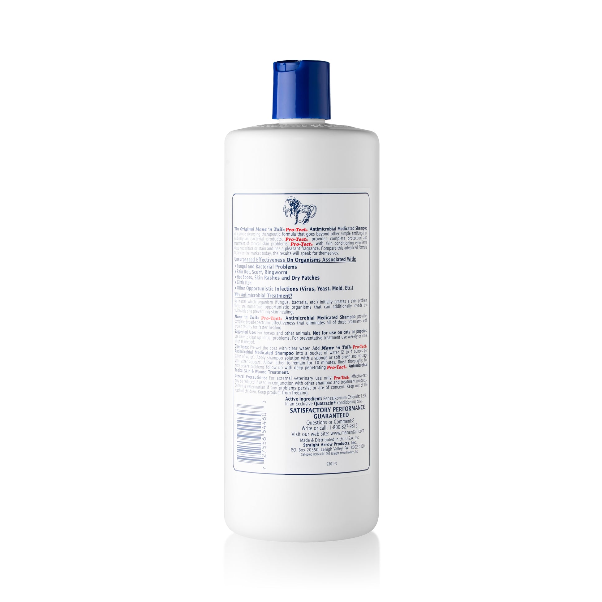 Mane 'n Tail Pro-Tect Medicated Shampoo 32 oz back label with directions by Straight Arrow