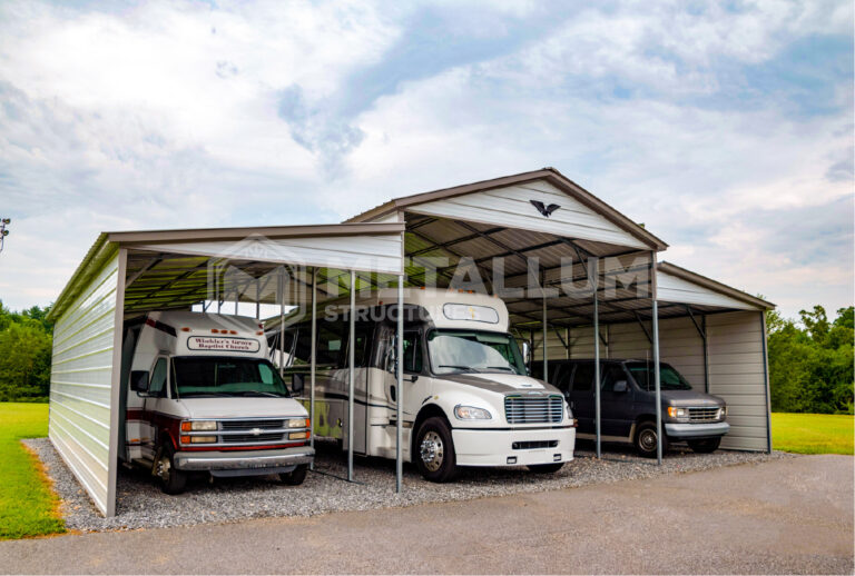 Metal Carports steel horse barn with vertical roof and side stalls