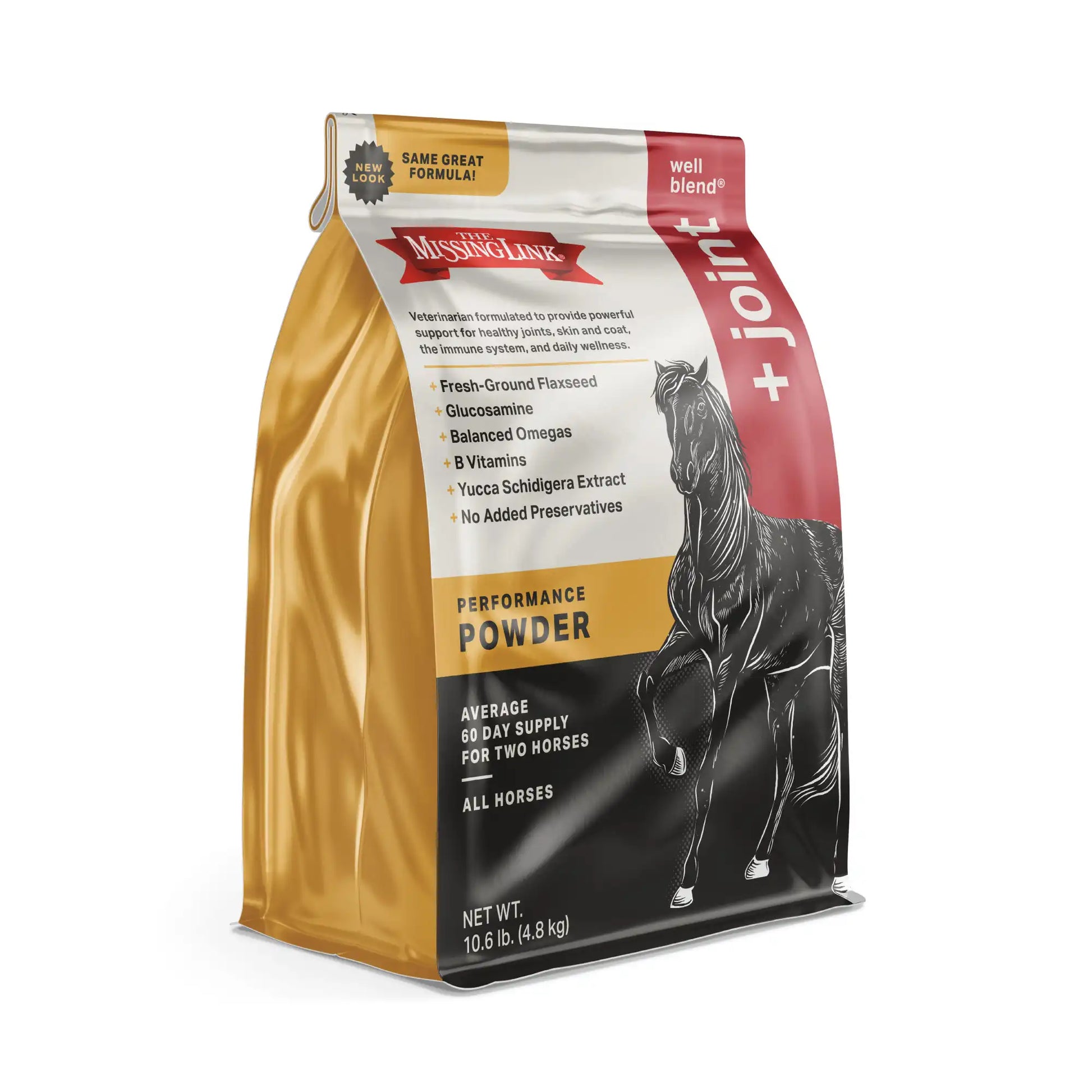 Missing Link Equine Plus Joint whole-food powder bag with fresh-ground flaxseed and glucosamine