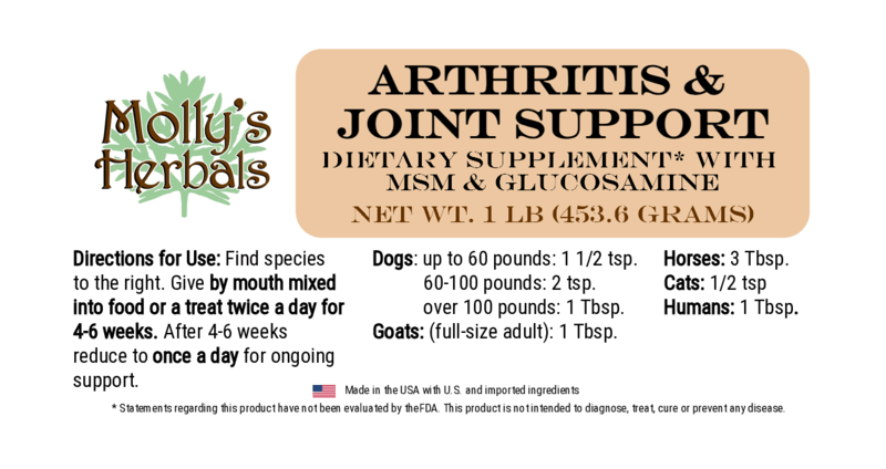 Molly's Herbals Arthritis & Joint Support herbal joint supplement powder for horses, dogs and goats