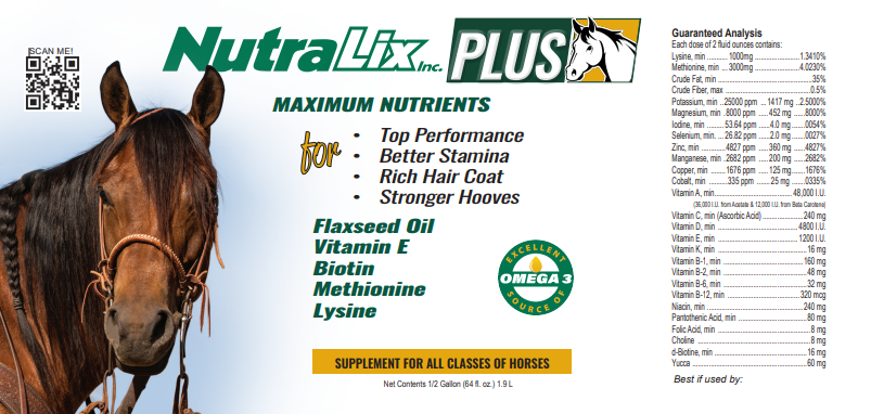 Nutra-Lix Plus liquid horse supplement front label bottle
