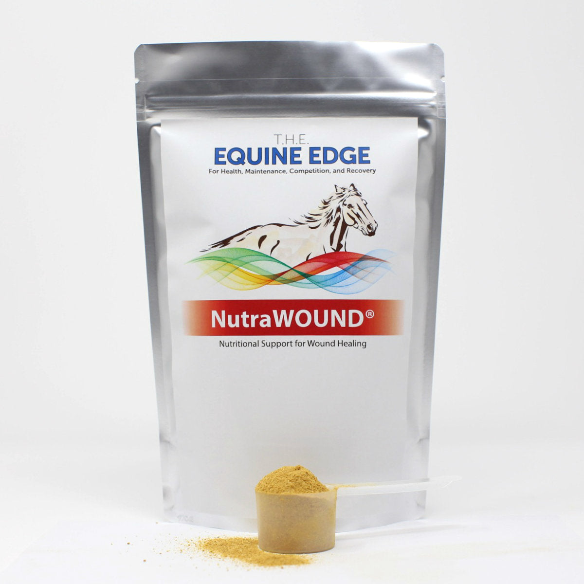 NutraWOUND horse wound healing supplement container with dosing scoop by Total Health Enhancement