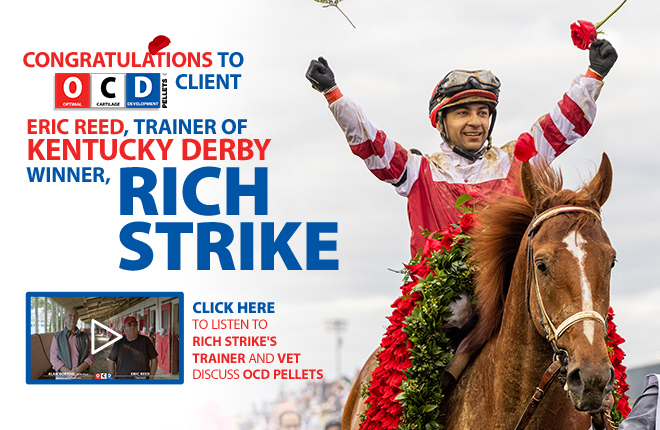 Kentucky Derby winner Rich Strike featured by Doc's Products OCD Pellets