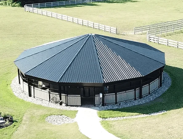 Odyssey full octagon roof horse exerciser steel building covered training ring