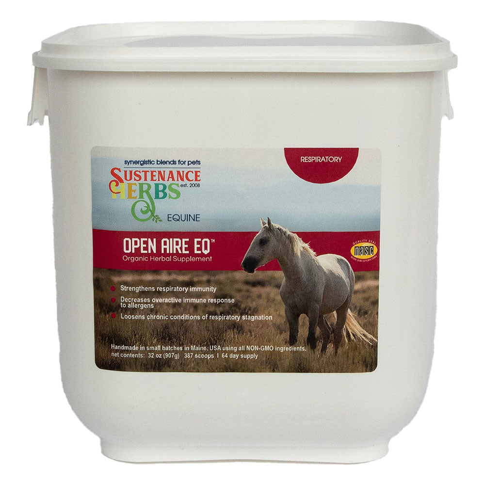 Open-Air EQ respiratory formula tub by Sustenance Herbs for horses