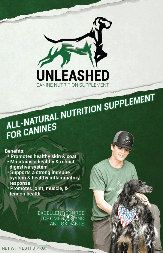 UNLEASHED 4 lb bag front label by Outlaw Nutrition dog supplement