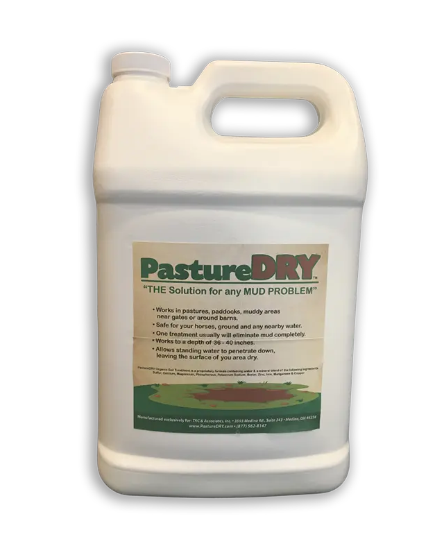 PastureDRY mud eliminator soil treatment bottle by TRC & Associates