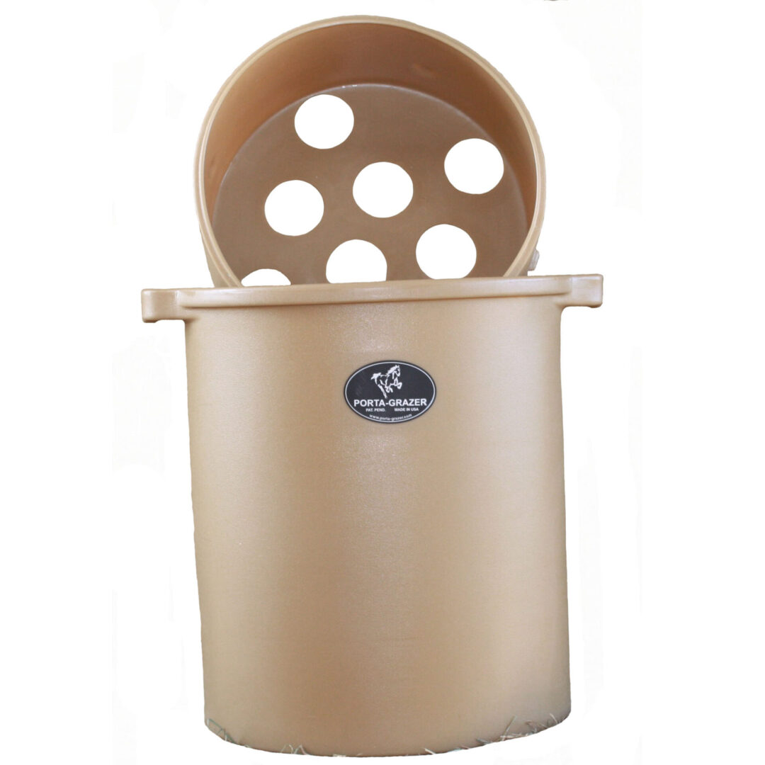 XL Porta-Grazer two-piece slow hay feeder barrel and grazing pan set