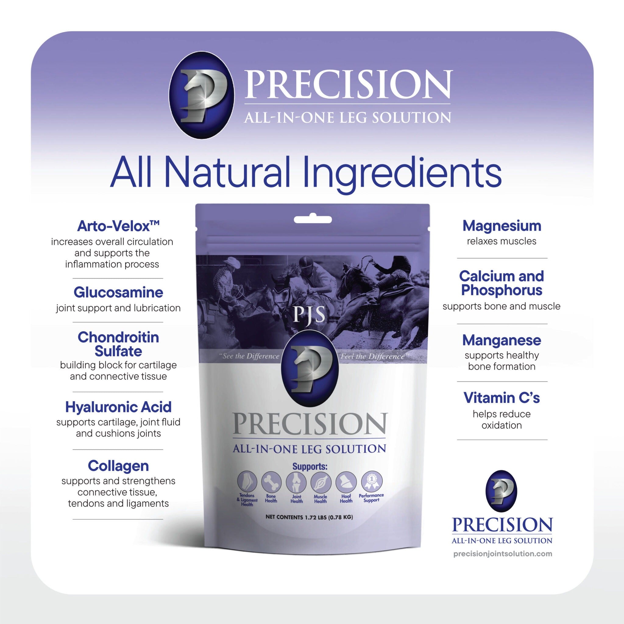 Precision Joint Solution active ingredient panel including Arto Velox and glucosamine