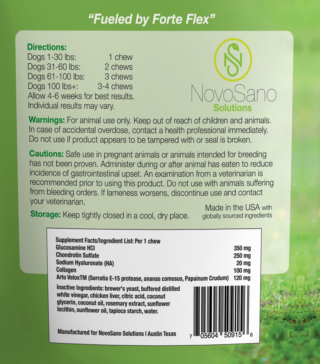 Precision Equine Solution's product back panel showing ingredients and directions