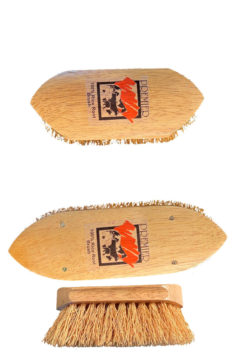 Premier 100% Rice Root Brush with stiff natural bristles for working conditioner into a horse coat