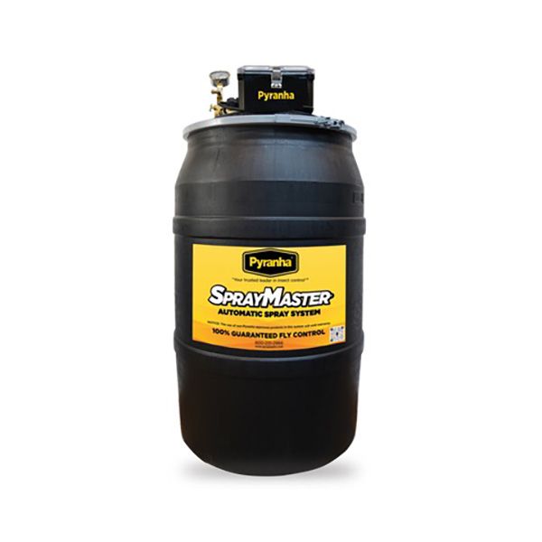Pyranha SprayMaster barn misting system 55-gallon drum and components for automatic fly control