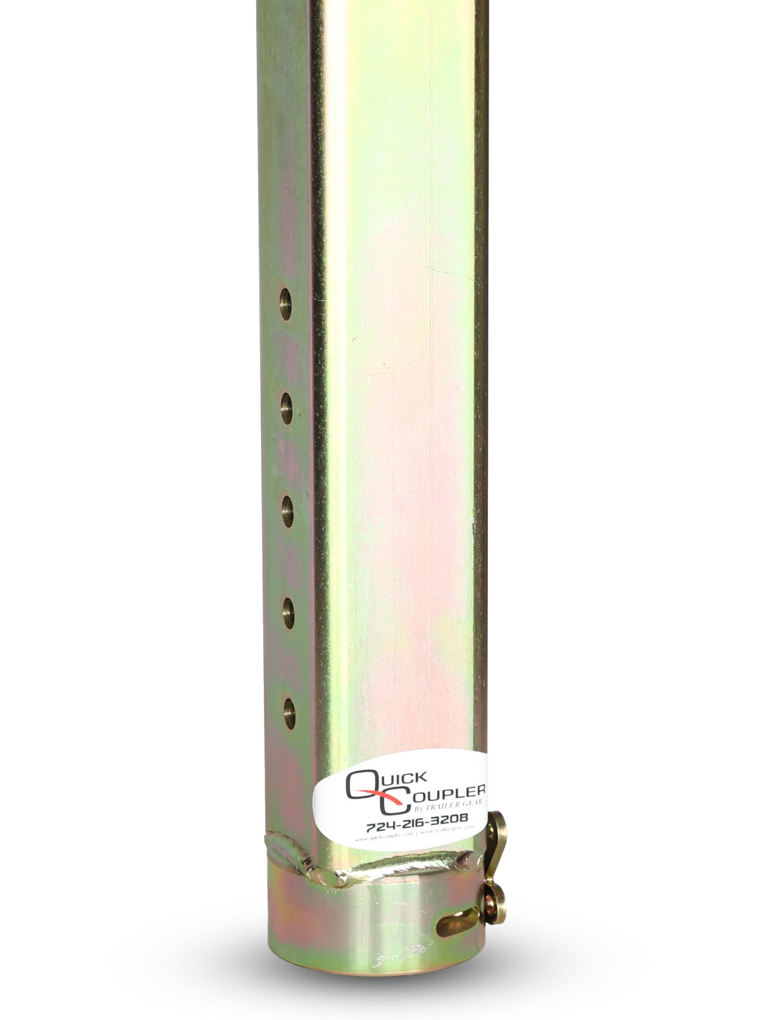 Quick Coupler square-tube model showing the row of height-adjustment holes and welded cone capture base