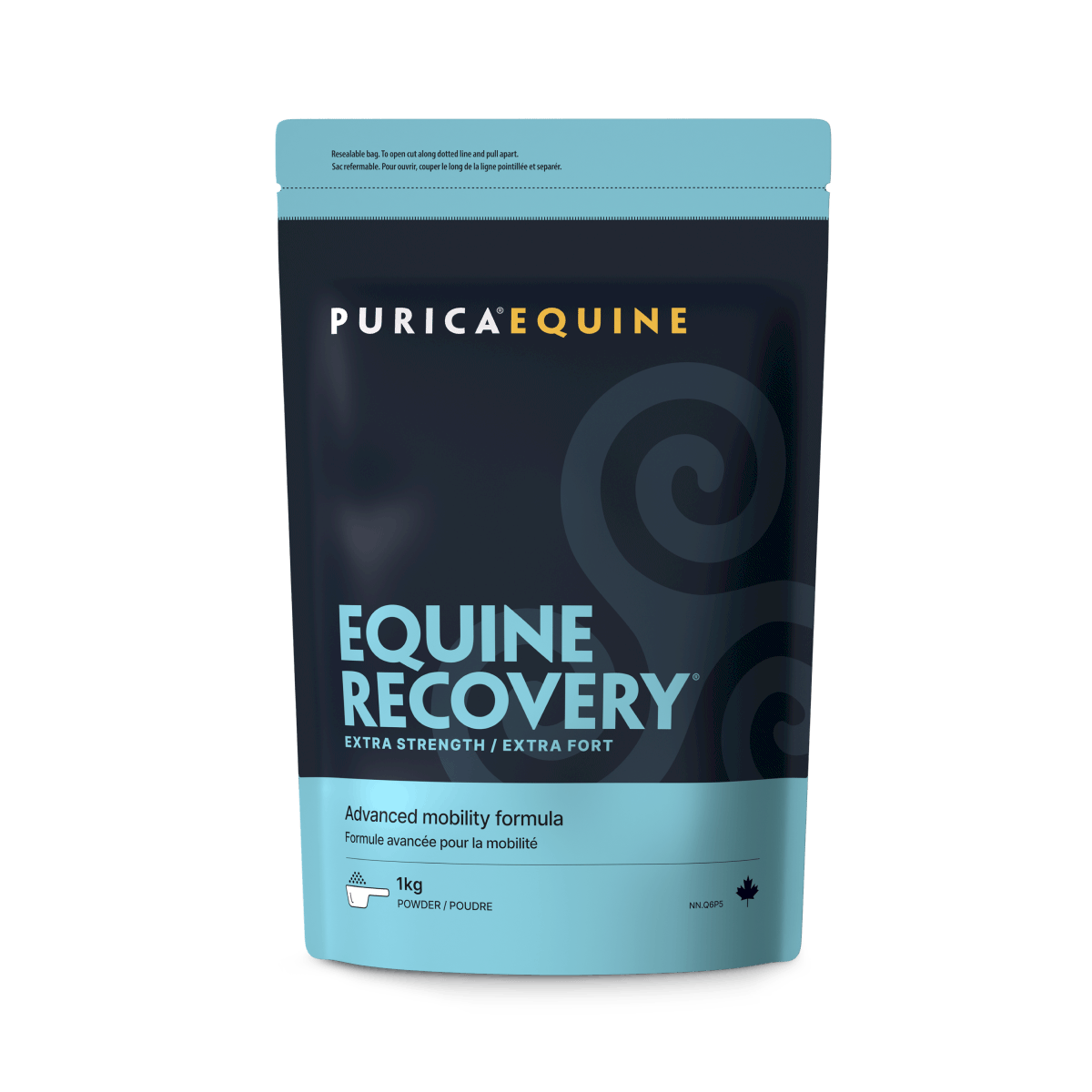 Recovery-EQ Extra Strength equine mobility formula powder in a resealable bag