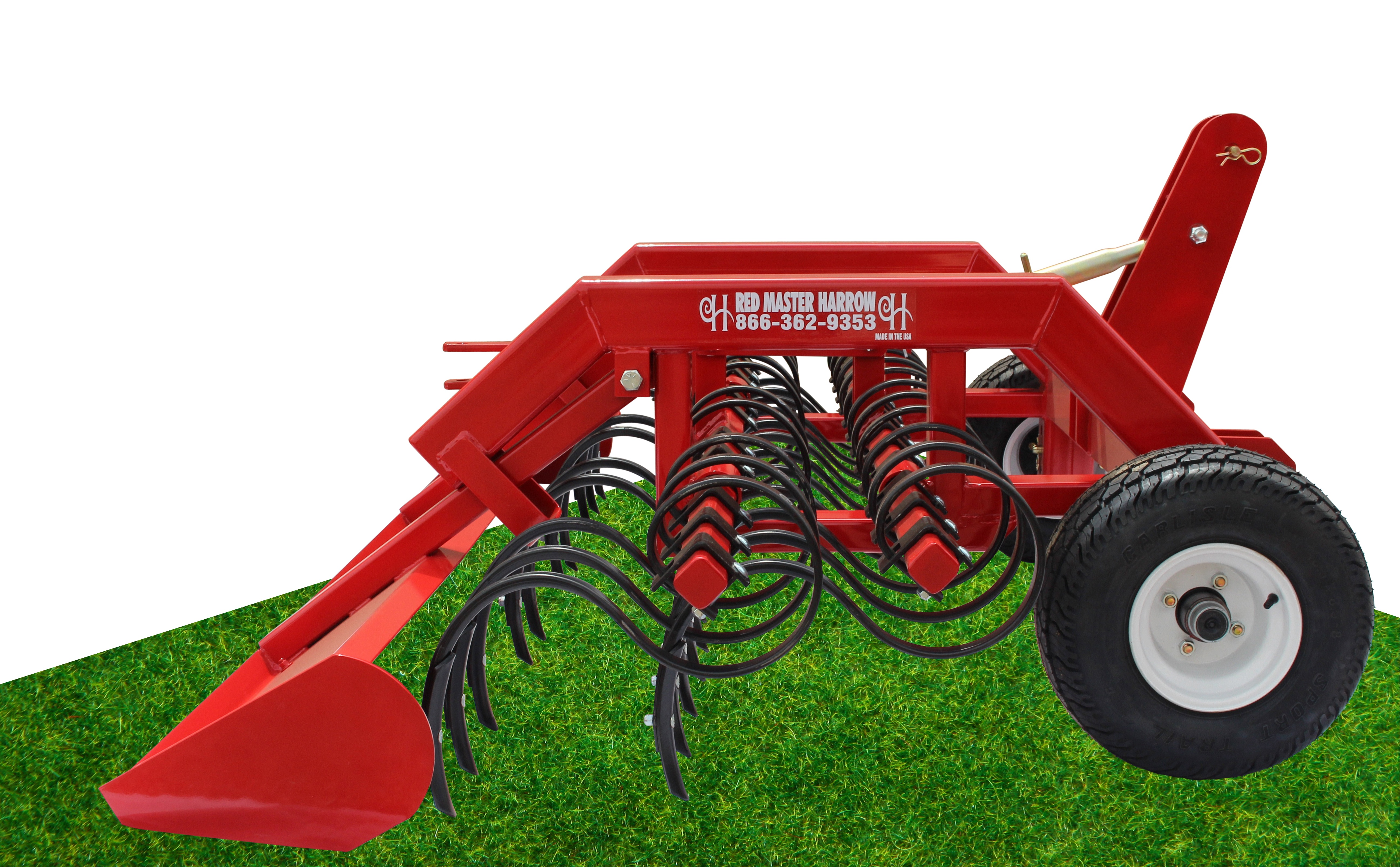 Red Master Harrow II and III with multiple rows of s-tines for arena footing