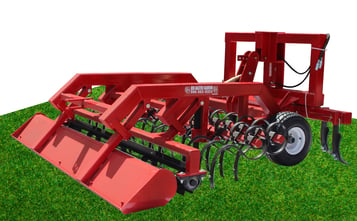 Red Master T-Rex all-in-one arena harrow with adjustable ripper and gauge wheels