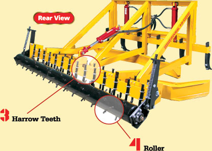 Reveal 4-N-1 arena drag rear view showing harrow beam and roller assembly