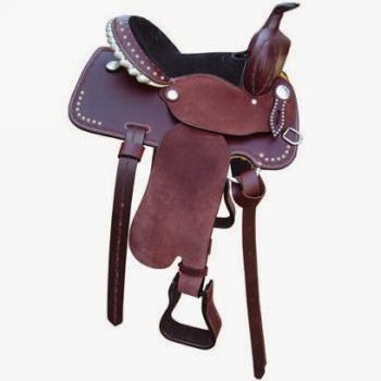 Riata Leather all-around Western saddle with barbwire tooling, white Swarovski crystals, deep seat and 22-inch Cherry leather skirt
