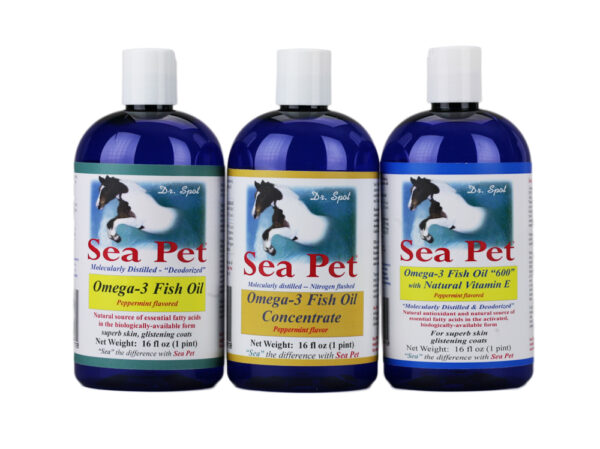 SeaPet Omega 3 Fish Oil 600 peppermint flavor with natural Vitamin E for horses bottle