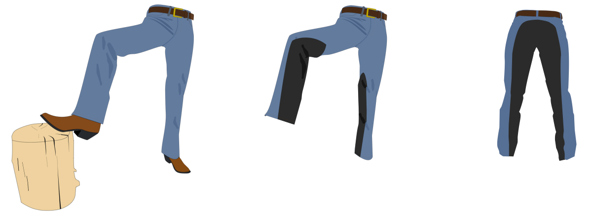 The three Smooth Stride styles: Real Riding, Extended Knee Patch, and Full Seat jeans
