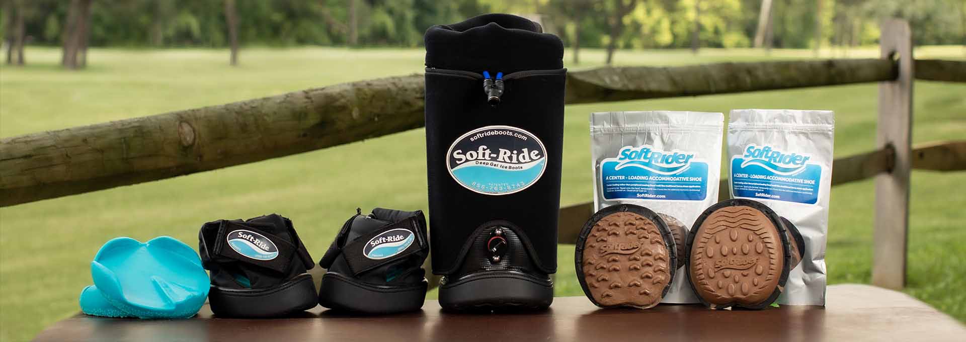 Soft Ride Equine Comfort Boots with patented gel orthotic inserts on a horse