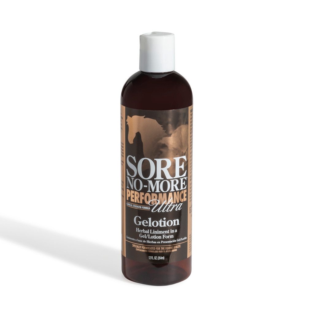 SORE NO-MORE Performance Ultra Gelotion 12 oz bottle of herbal liniment in gel form