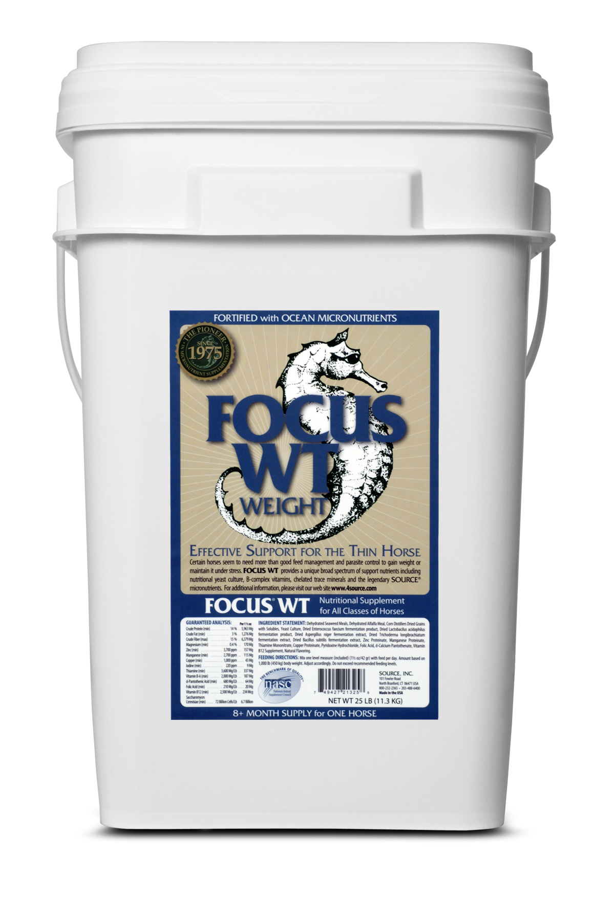 Focus WT by SOURCE 25 lb tub, an eight-month supply for one horse, fortified with ocean micronutrients