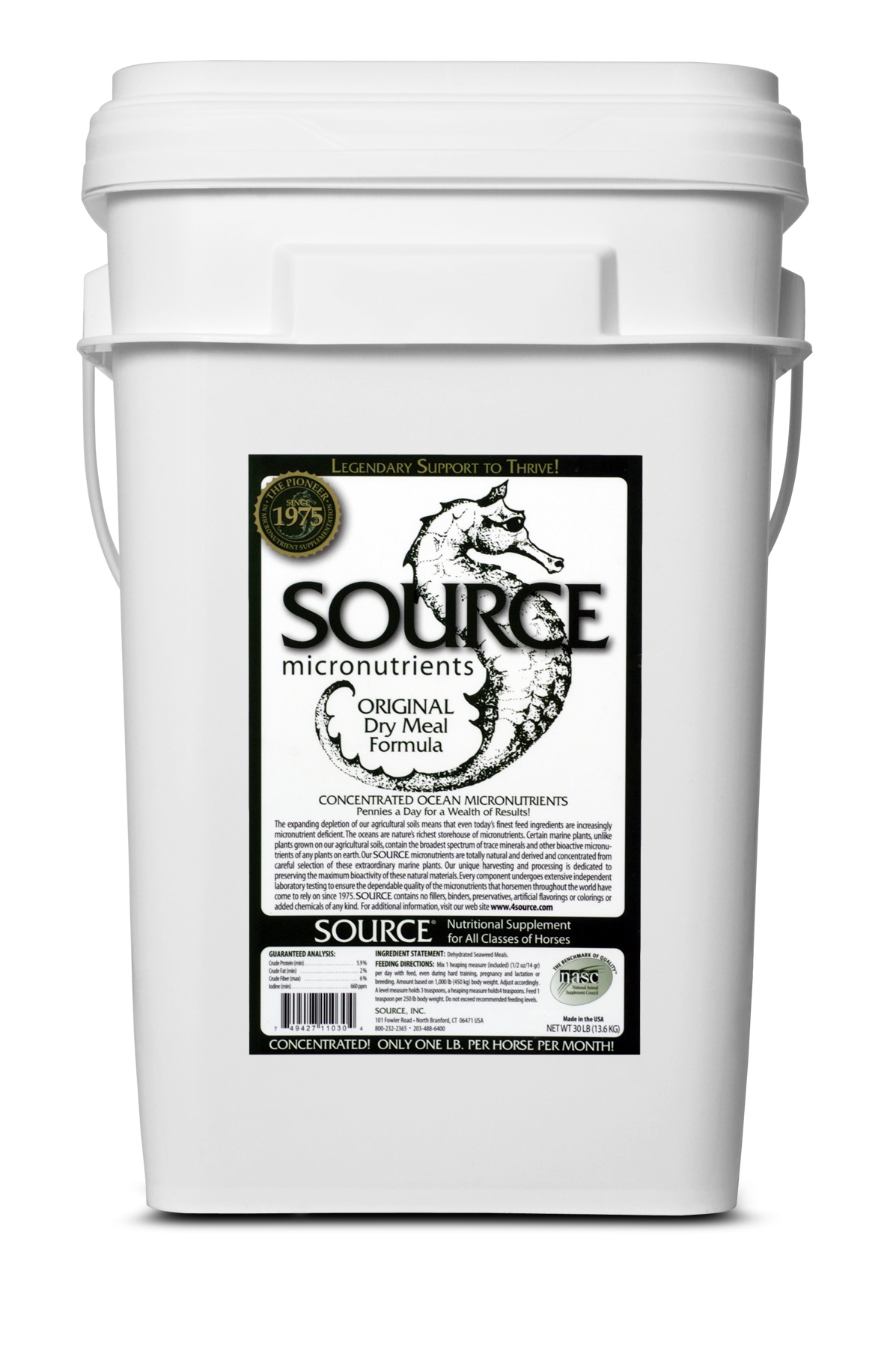 Concentrated 30 lb pail of SOURCE Original dry meal seaweed micronutrient supplement