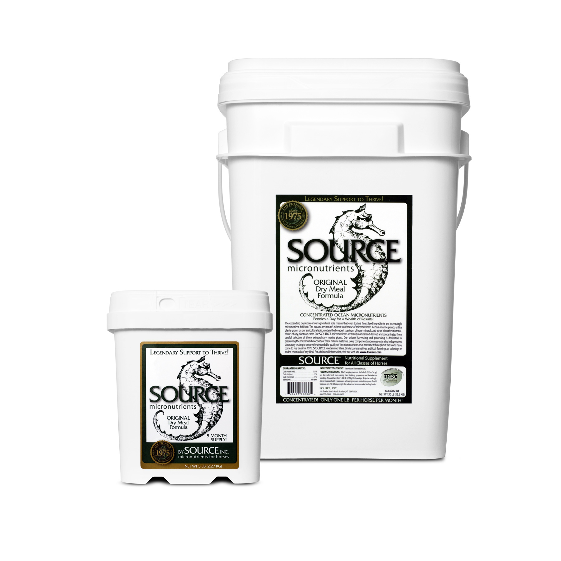 Sealed SOURCE Original micronutrient supplement containers in two package sizes