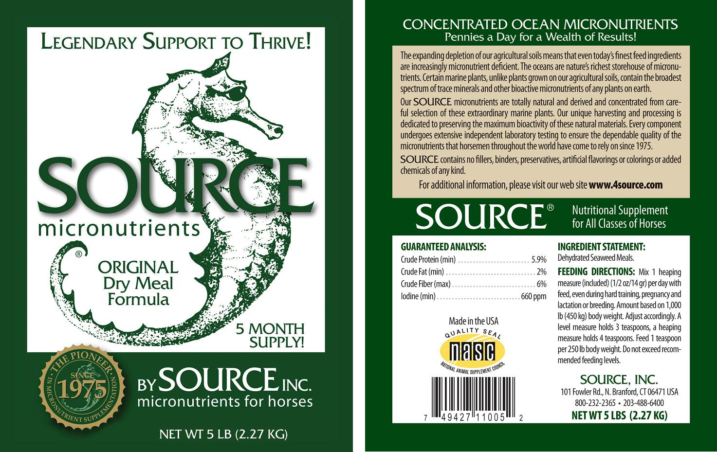 SOURCE Original product label showing guaranteed analysis and seaweed ingredients