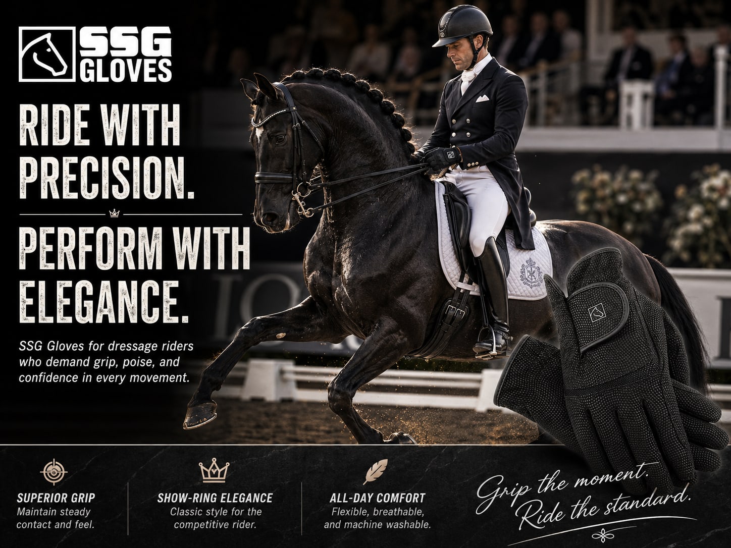 SSG Riding Gloves — grip, poise and true rein feel for the dressage arena