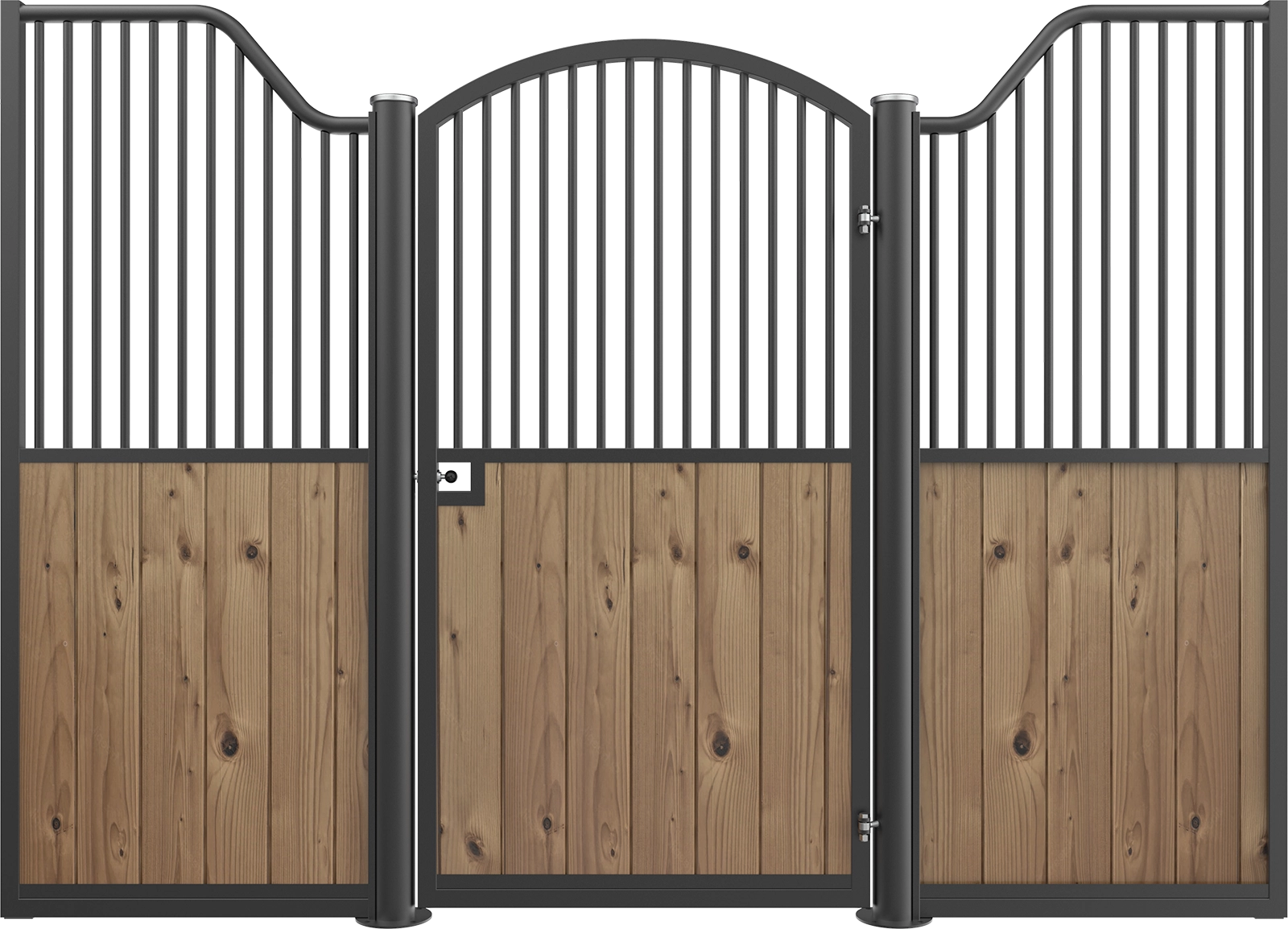Sterling-Equine Euro-style hinged door horse stall with open front and sweeping lines