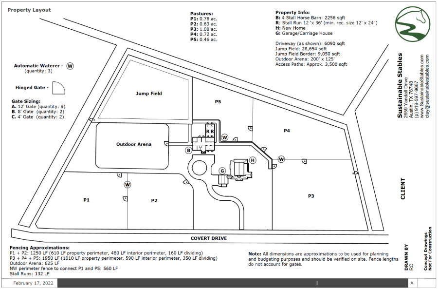 Sustainable Stables master site plan layout for an equestrian property